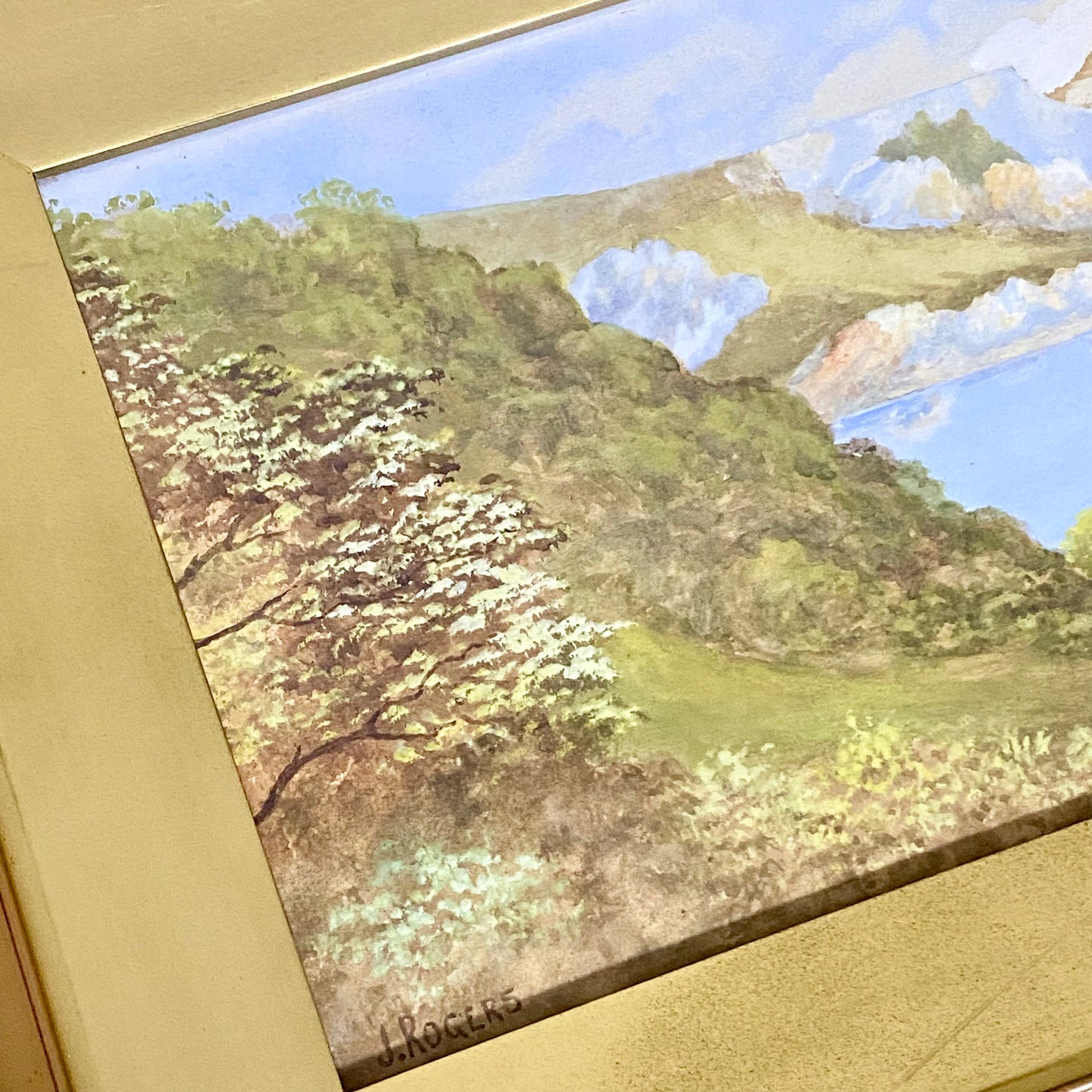 Vintage Coastal Landscape Watercolour Painting Signed By J Rogers Framed Glazed