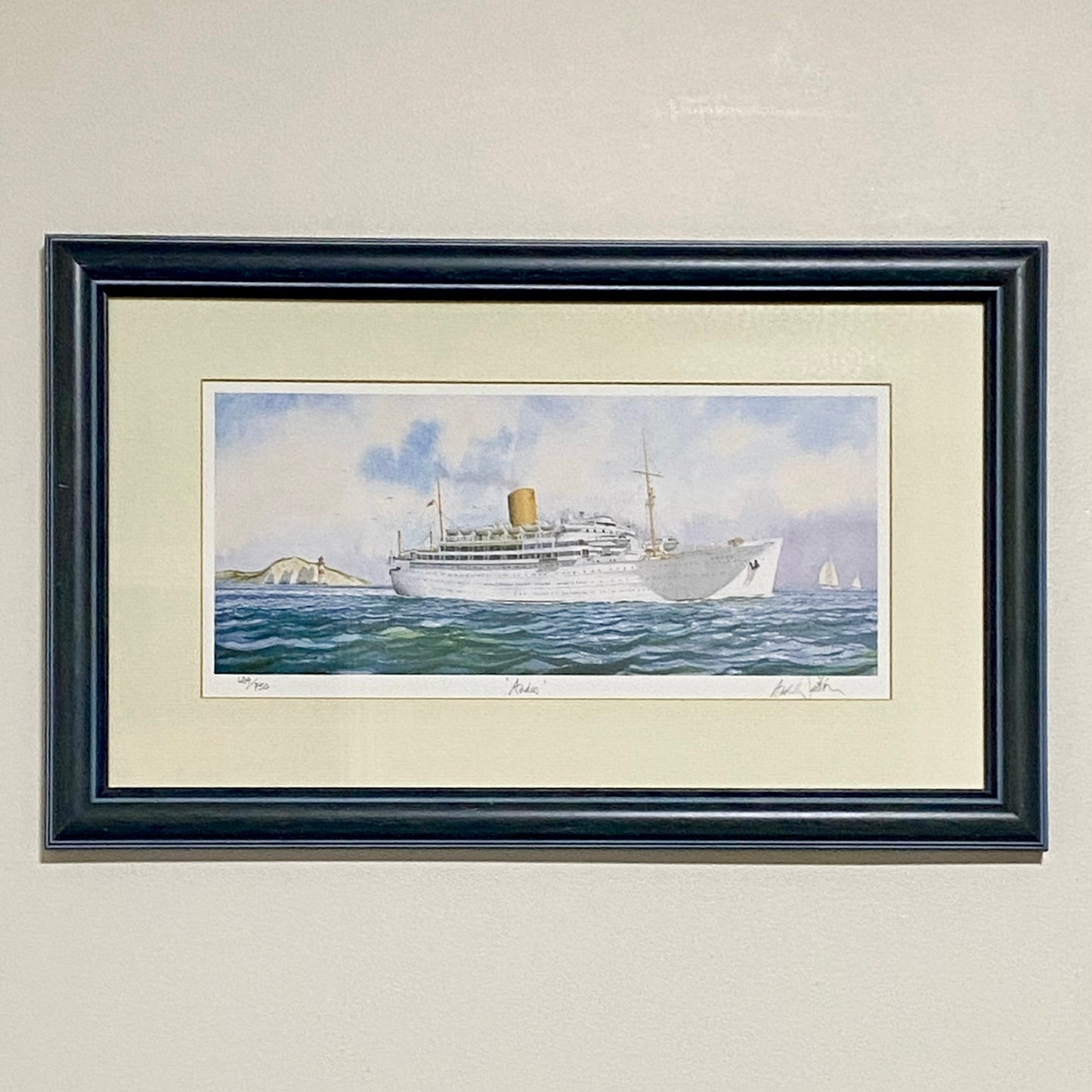 Vintage Royal Mail Lines SS Andes Boat Art Print Signed By Andrew Dibben Framed