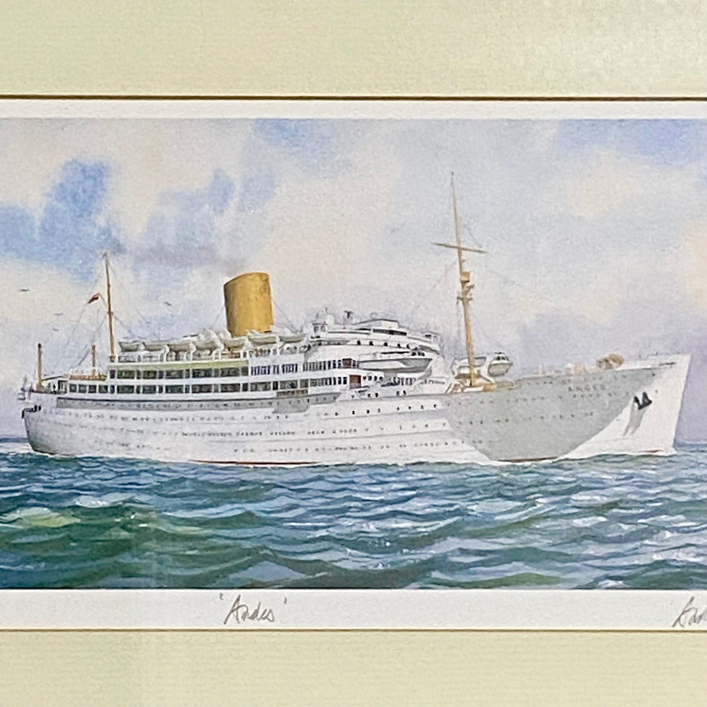 Vintage Royal Mail Lines SS Andes Boat Art Print Signed By Andrew Dibben Framed