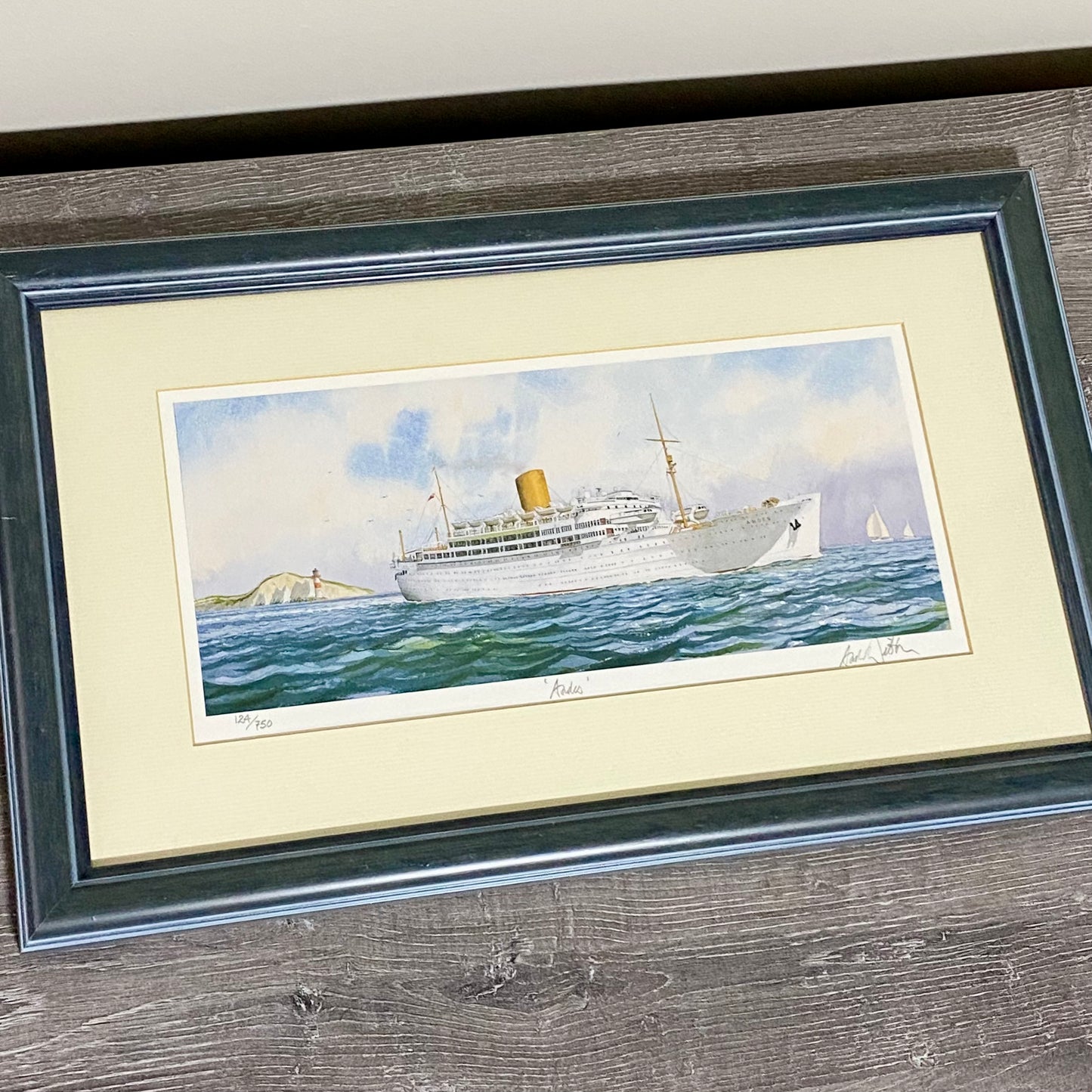 Vintage Royal Mail Lines SS Andes Boat Art Print Signed By Andrew Dibben Framed