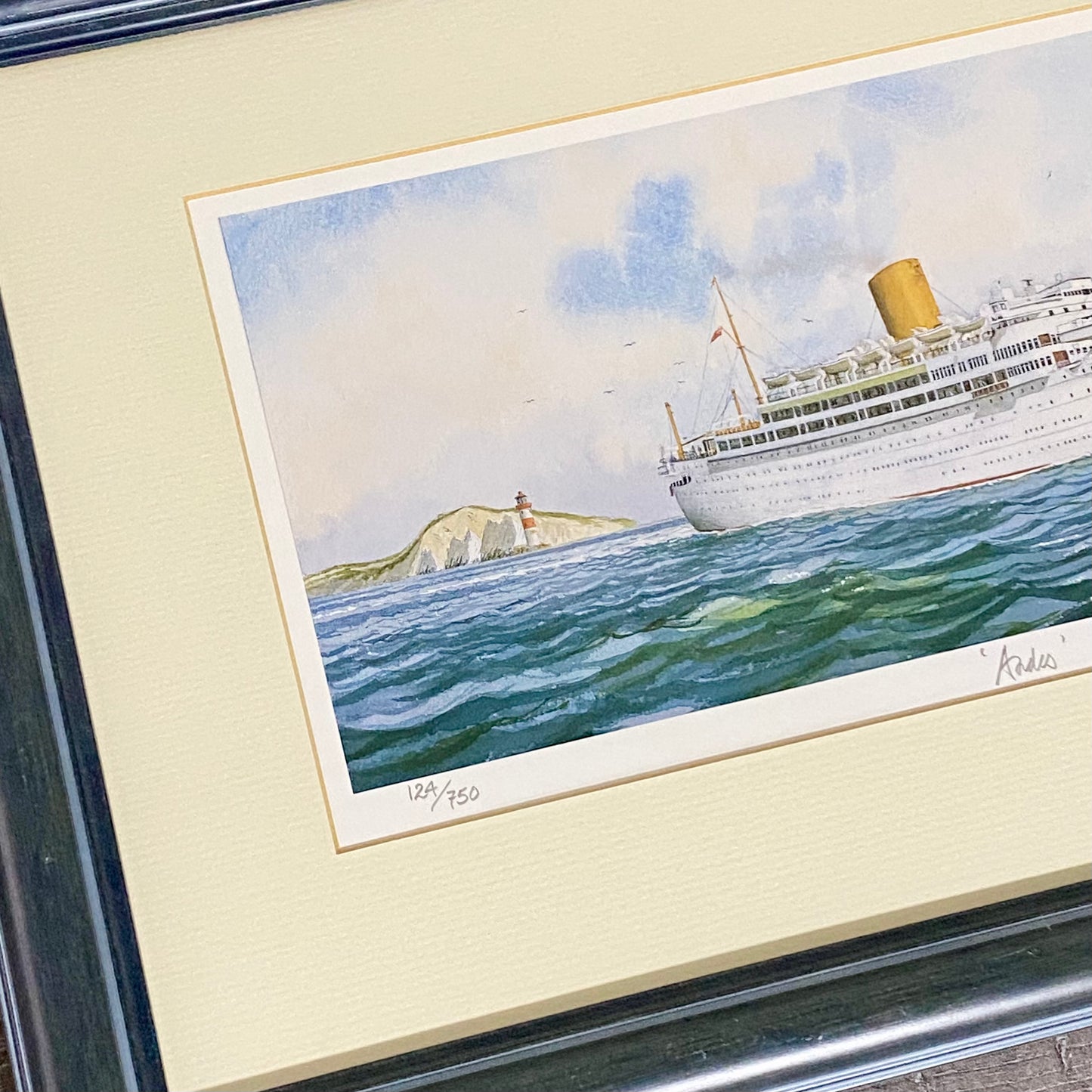 Vintage Royal Mail Lines SS Andes Boat Art Print Signed By Andrew Dibben Framed