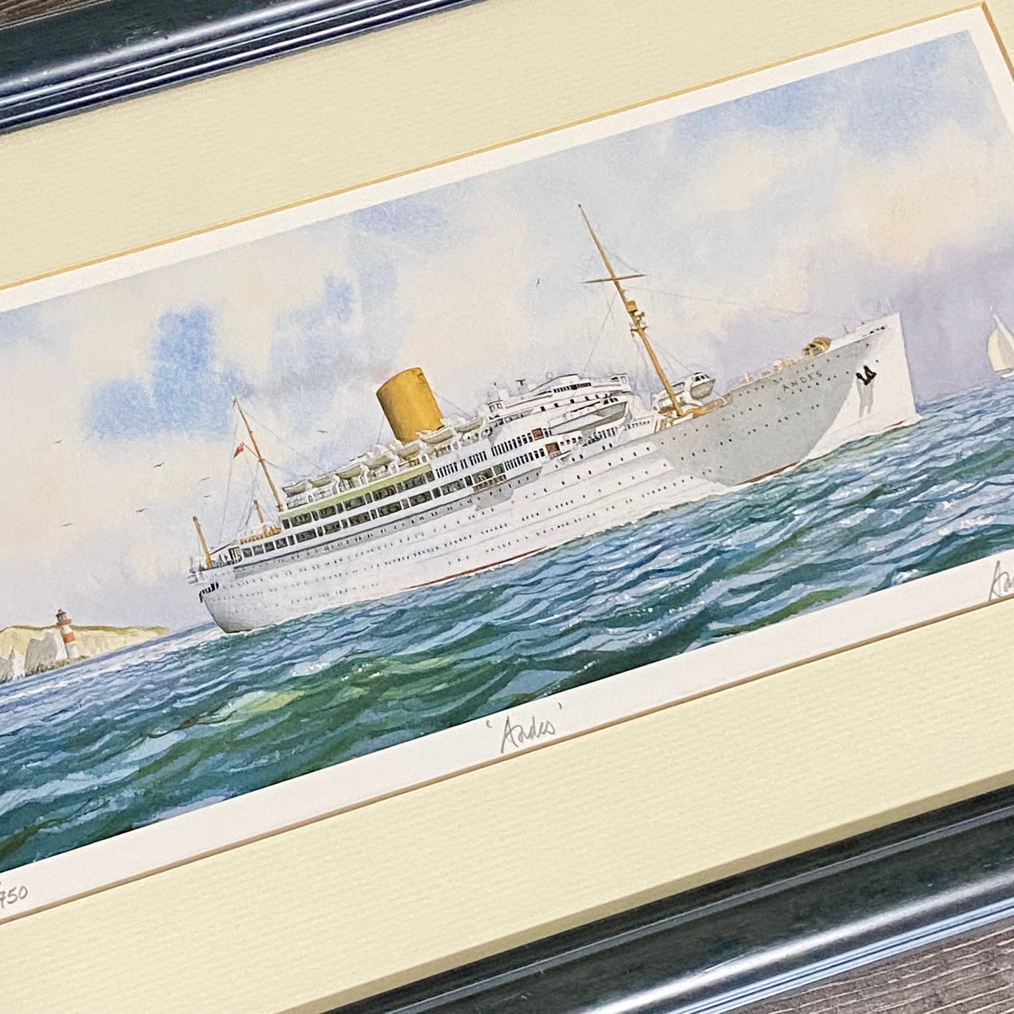 Vintage Royal Mail Lines SS Andes Boat Art Print Signed By Andrew Dibben Framed