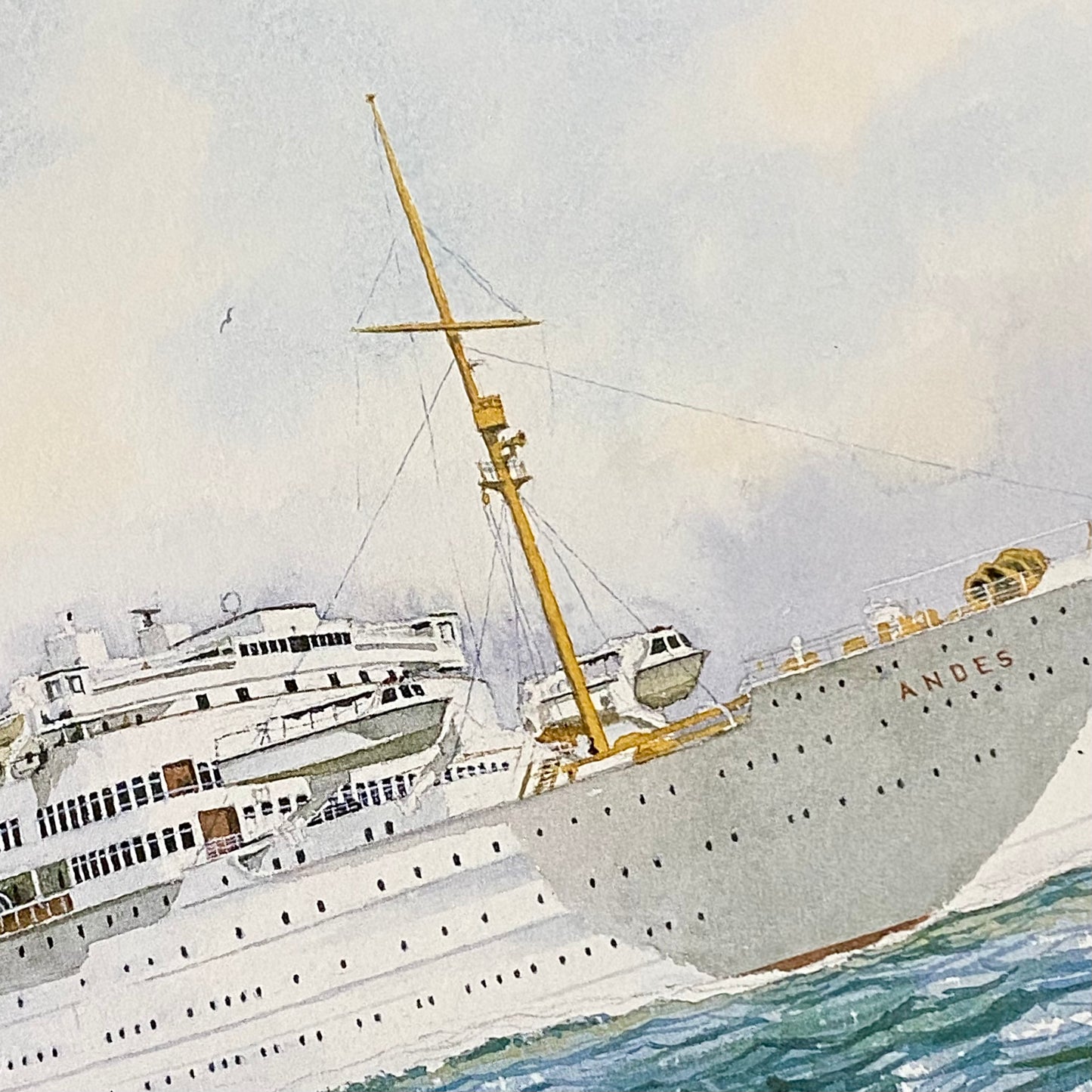 Vintage Royal Mail Lines SS Andes Boat Art Print Signed By Andrew Dibben Framed