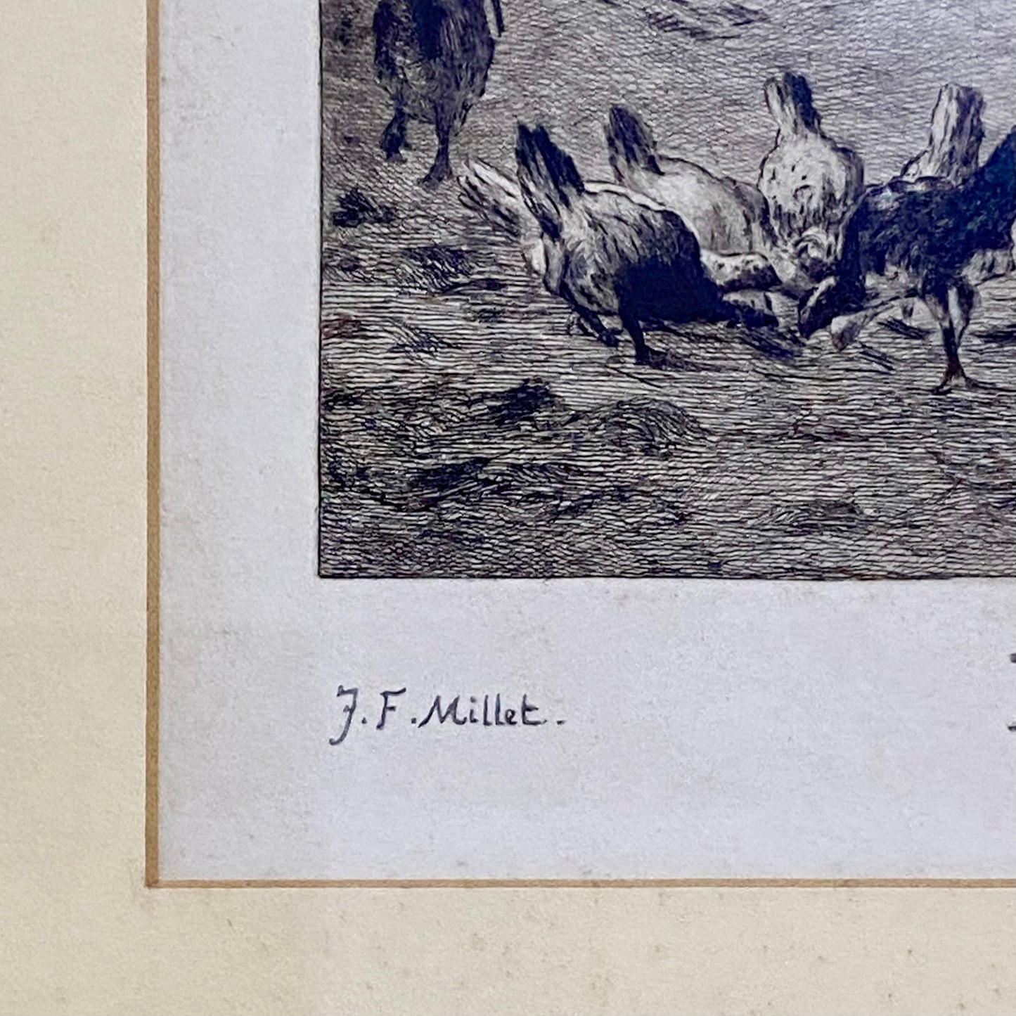 19th Century Woman Feeding Chickens Engraving Plate-Signed After Jean F Millet