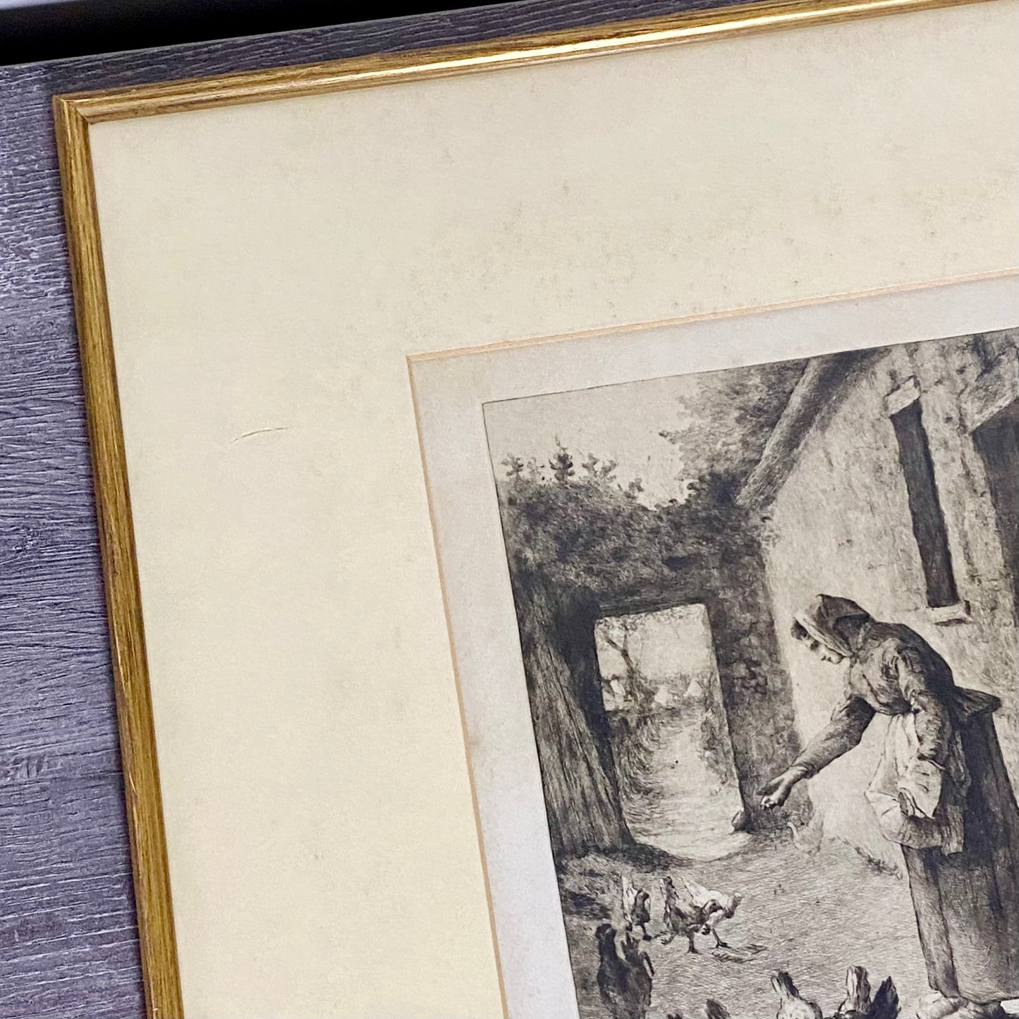 19th Century Woman Feeding Chickens Engraving Plate-Signed After Jean F Millet