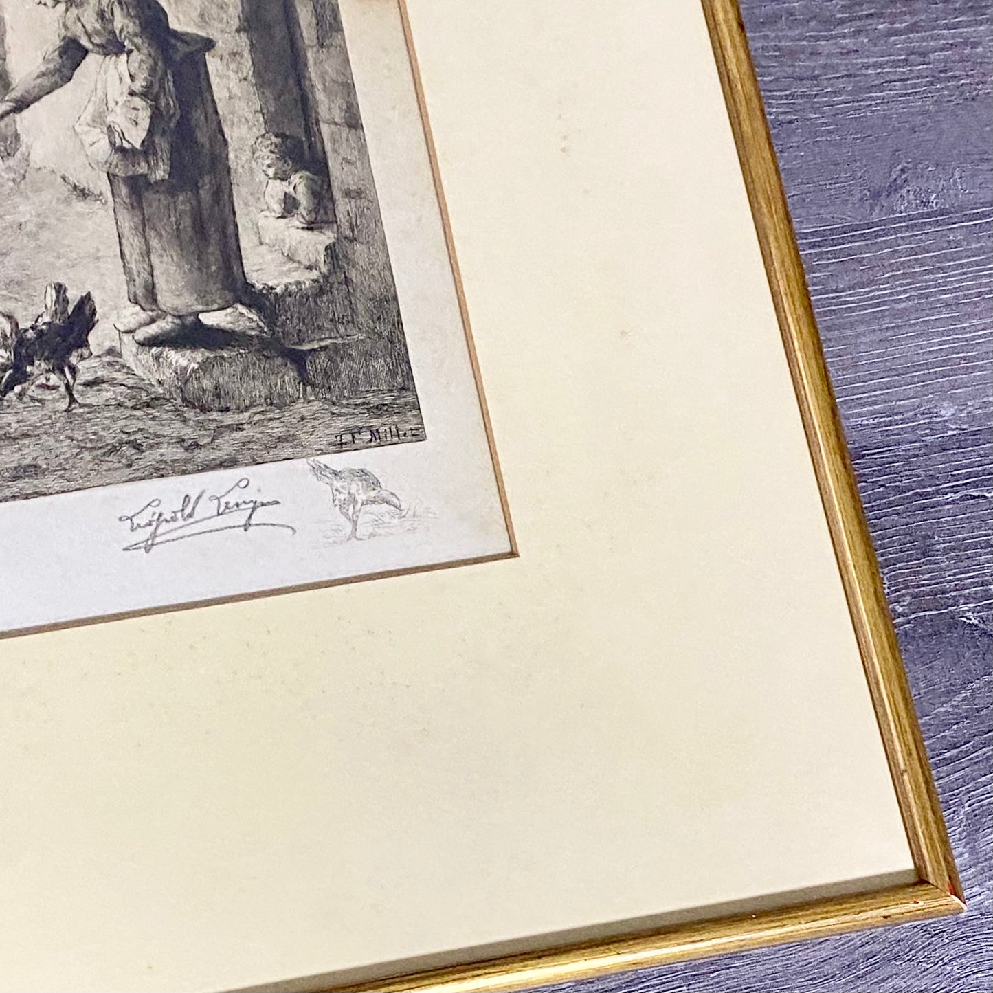 19th Century Woman Feeding Chickens Engraving Plate-Signed After Jean F Millet