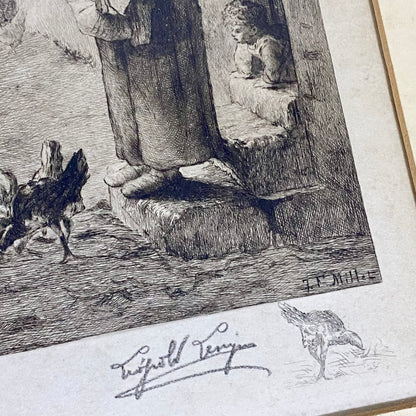 19th Century Woman Feeding Chickens Engraving Plate-Signed After Jean F Millet