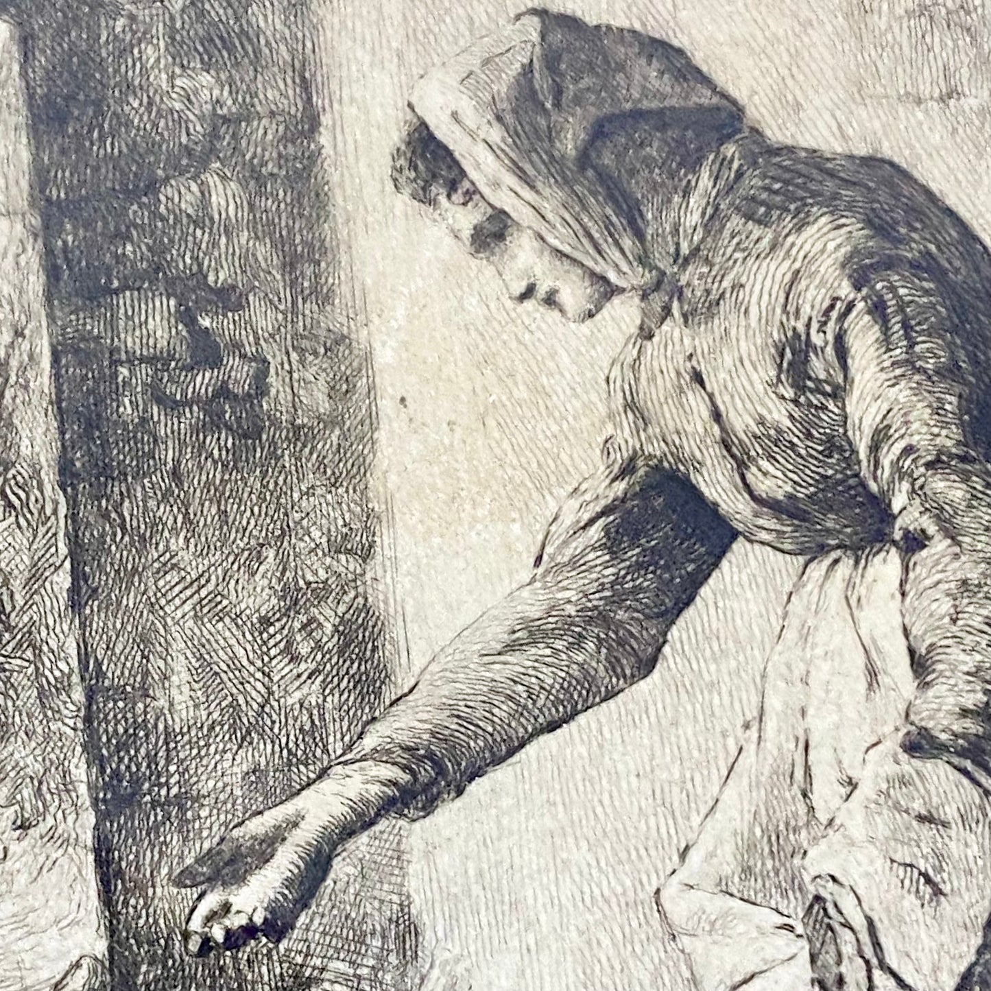 19th Century Woman Feeding Chickens Engraving Plate-Signed After Jean F Millet