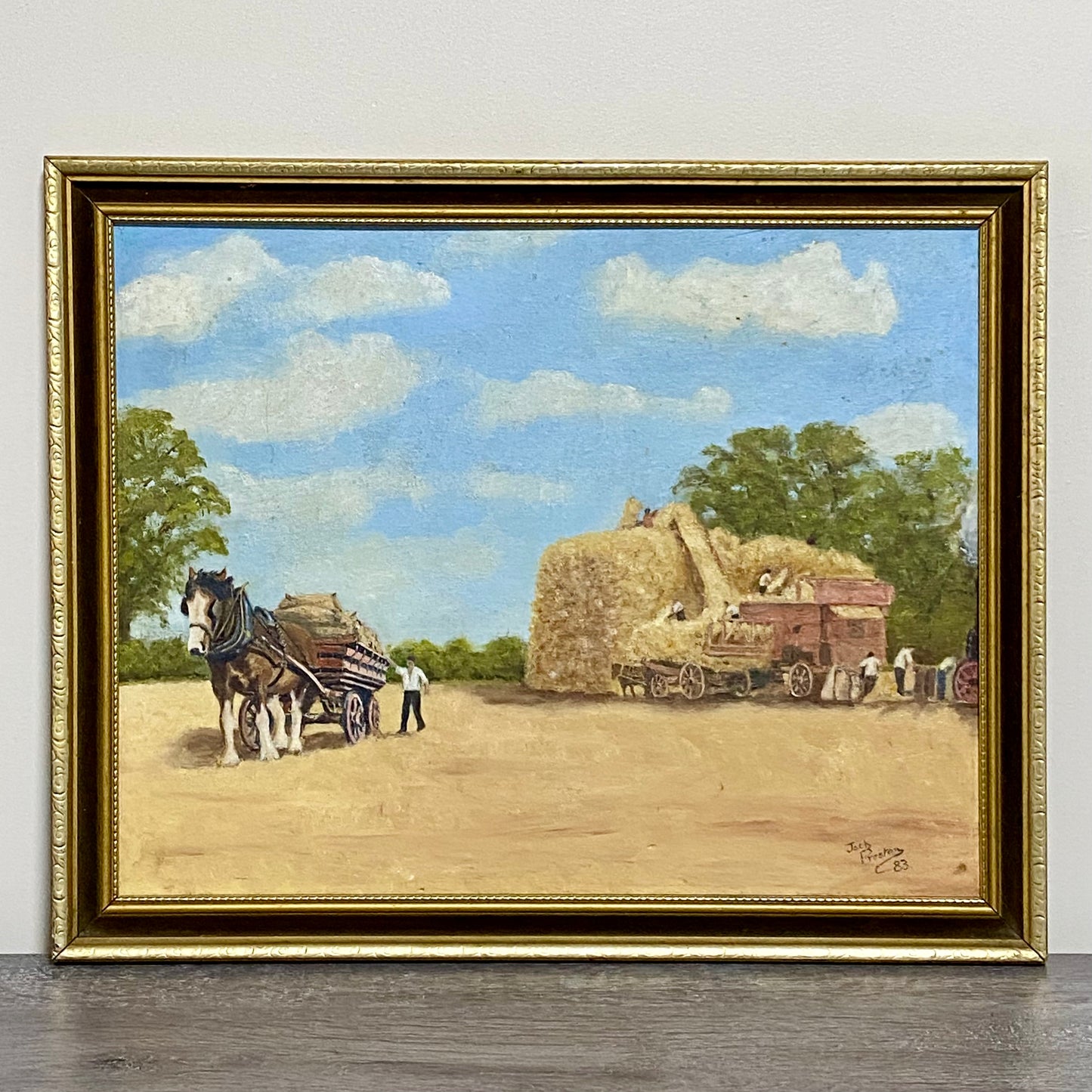 Vintage Oil On Board Painting Harvest Scene Jack Preston Signed Framed Art Rare