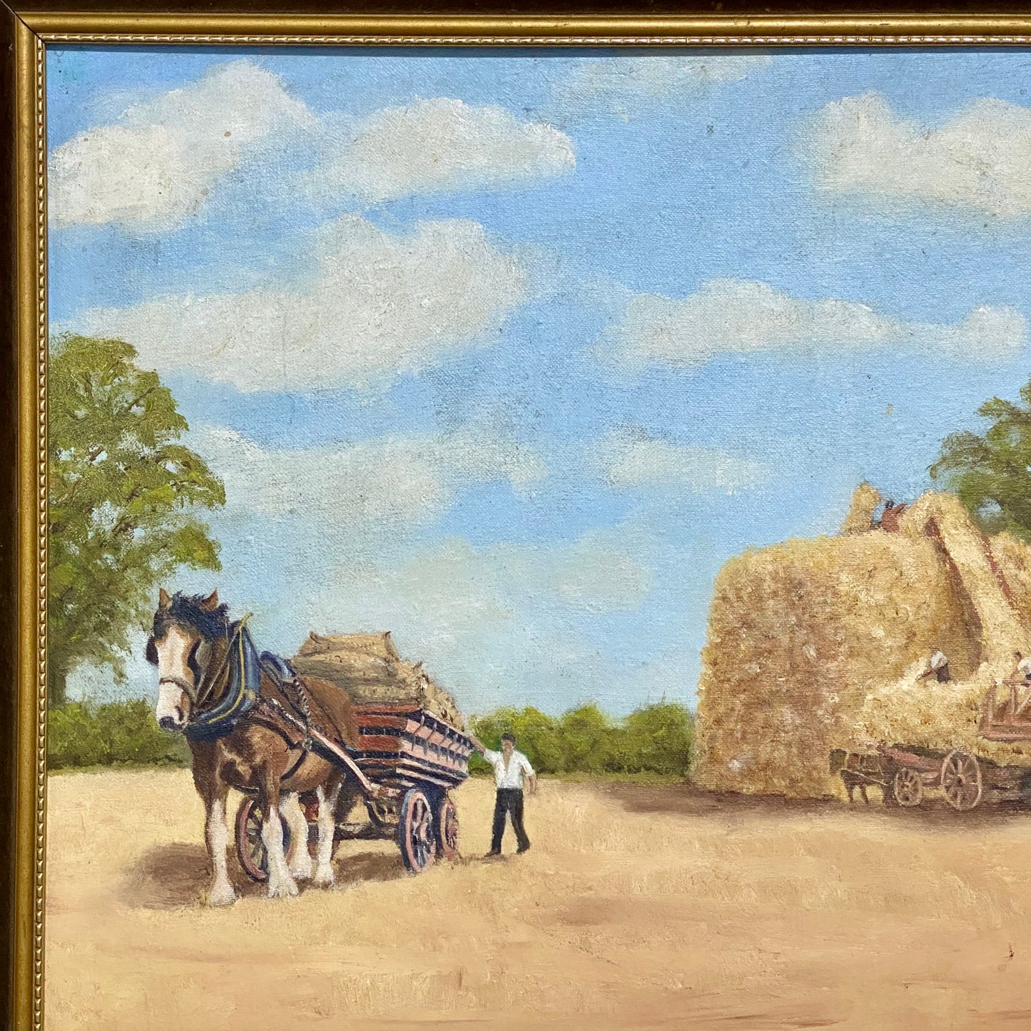 Vintage Oil On Board Painting Harvest Scene Jack Preston Signed Framed Art Rare