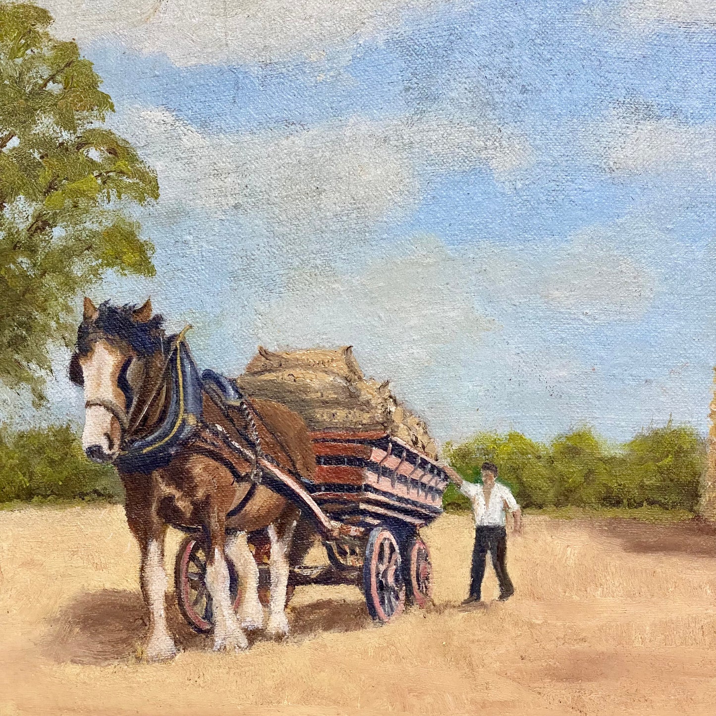 Vintage Oil On Board Painting Harvest Scene Jack Preston Signed Framed Art Rare