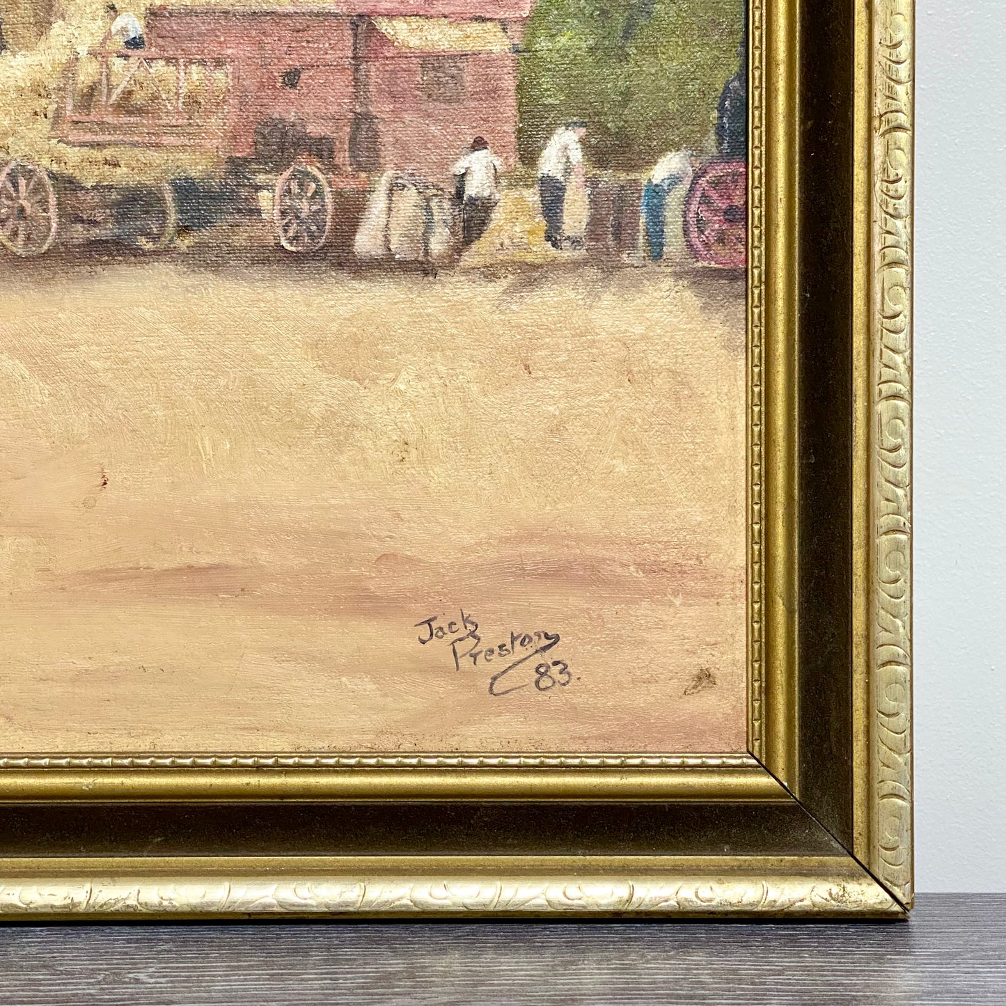 Vintage Oil On Board Painting Harvest Scene Jack Preston Signed Framed Art Rare