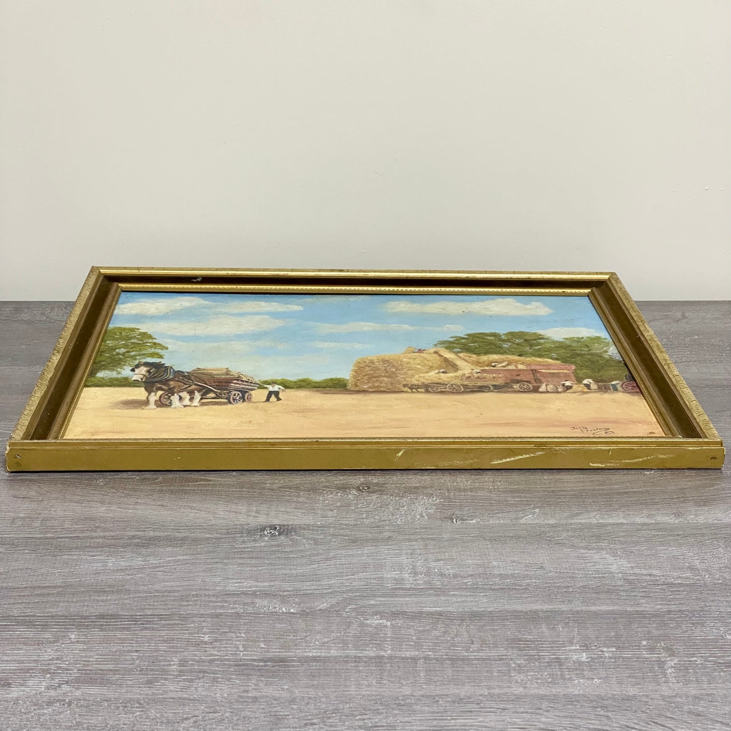 Vintage Oil On Board Painting Harvest Scene Jack Preston Signed Framed Art Rare