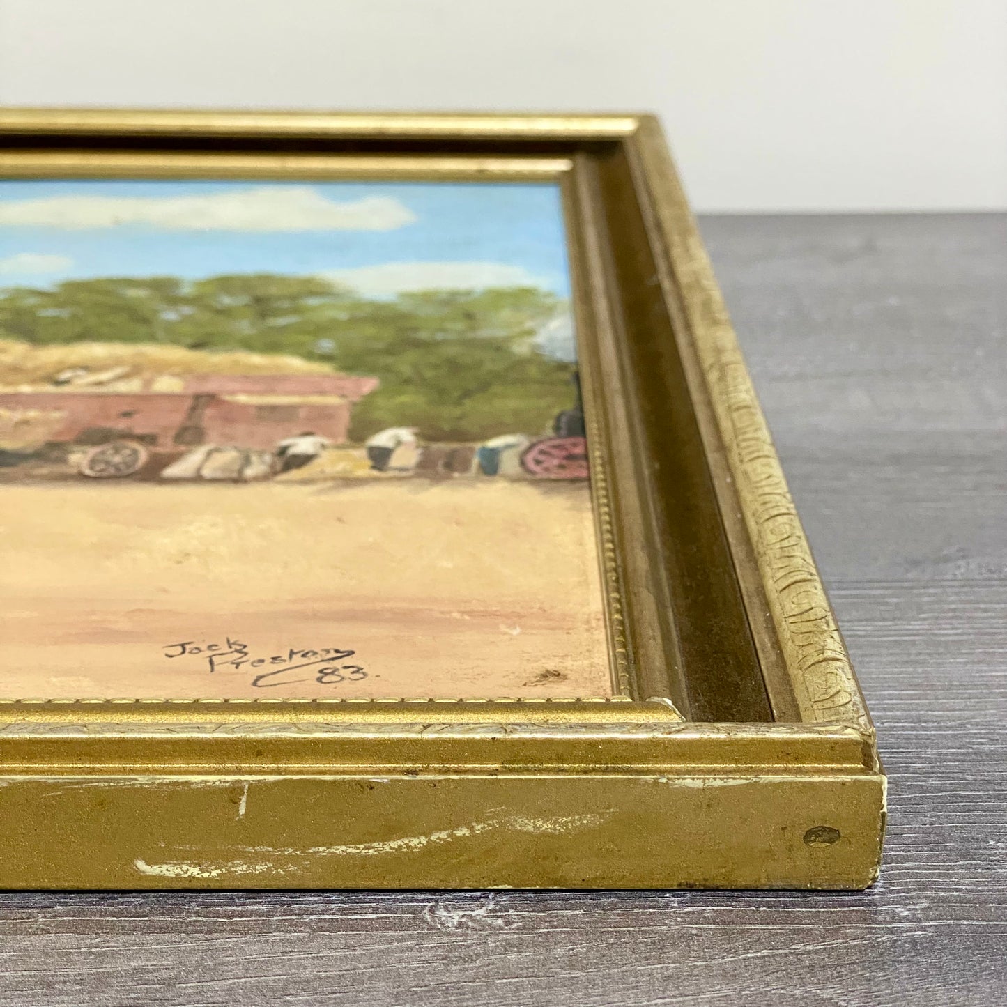 Vintage Oil On Board Painting Harvest Scene Jack Preston Signed Framed Art Rare