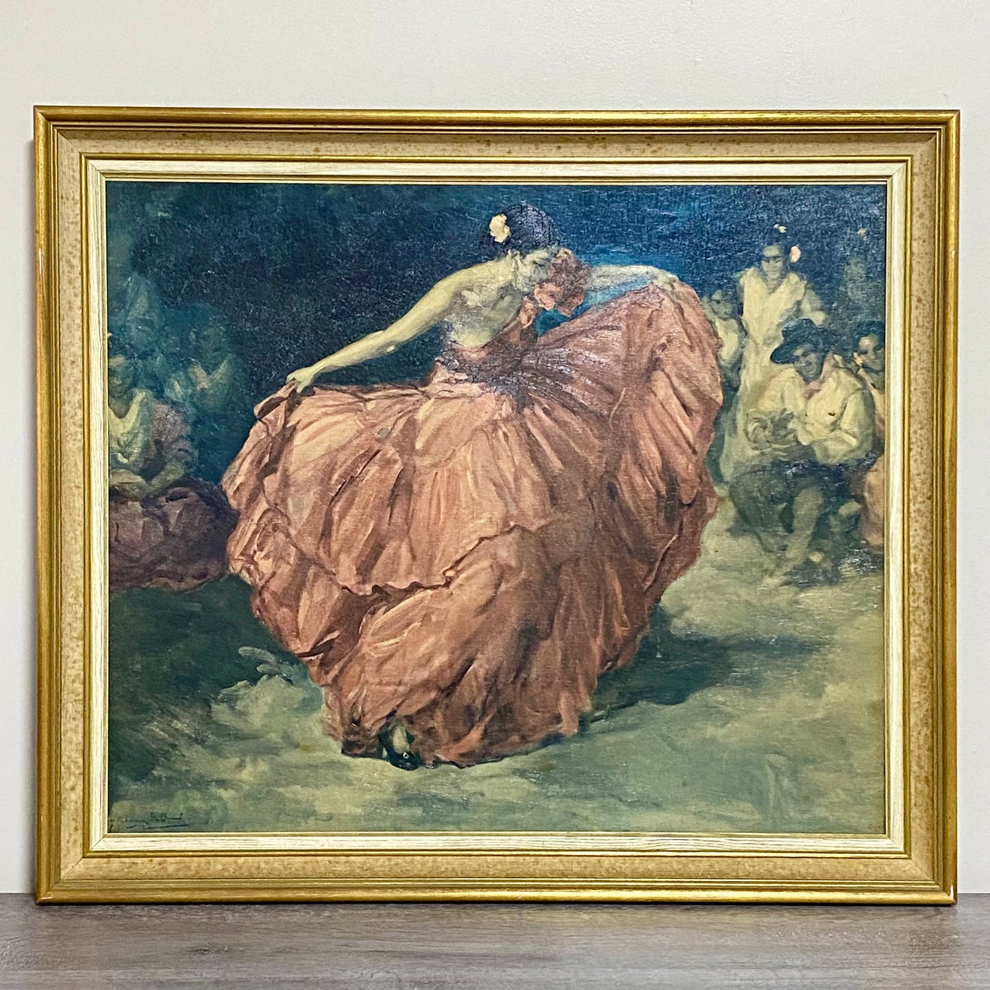 Vintage The Red Skirt Flamenco Spanish Dancer 1956 Signed Art Print FRS Framed