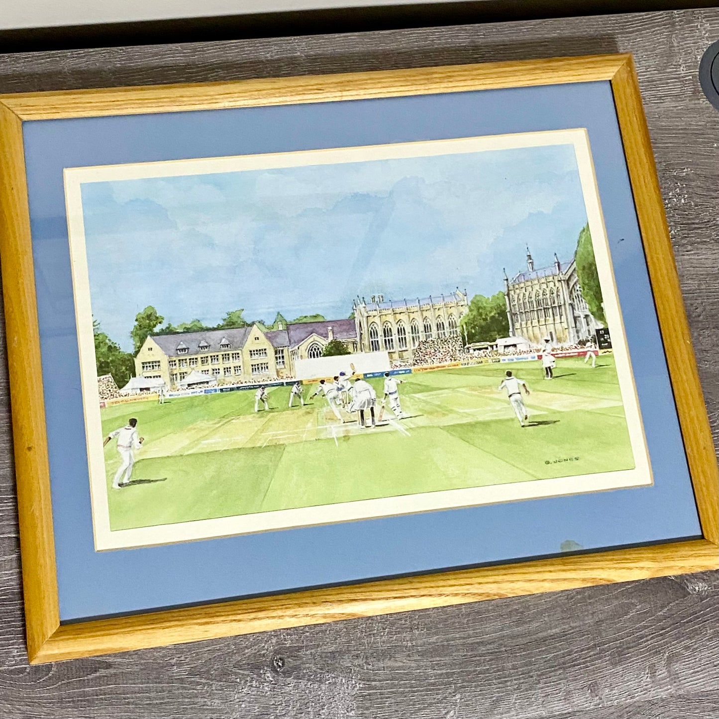 Vintage Cheltenham Cricket Festival Club Plate Signed Art Print G Jones Framed
