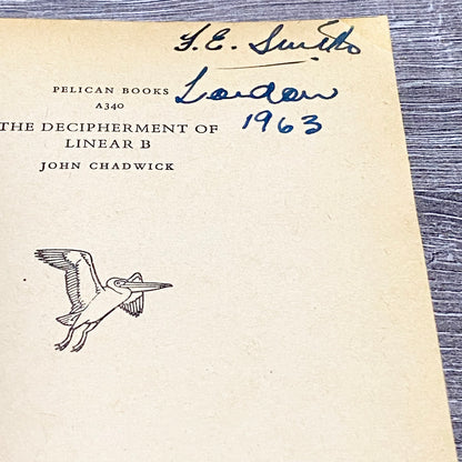 The Decipherment Of Linear B By John Chadwick Pelican Books 1961 Paperback Book