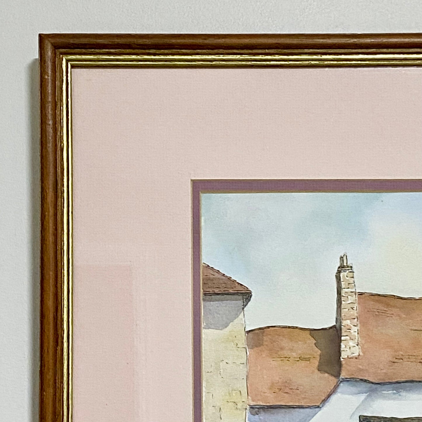 Vintage Village Courtyard Scene Watercolour Art Print Signed Henry J Sage Framed