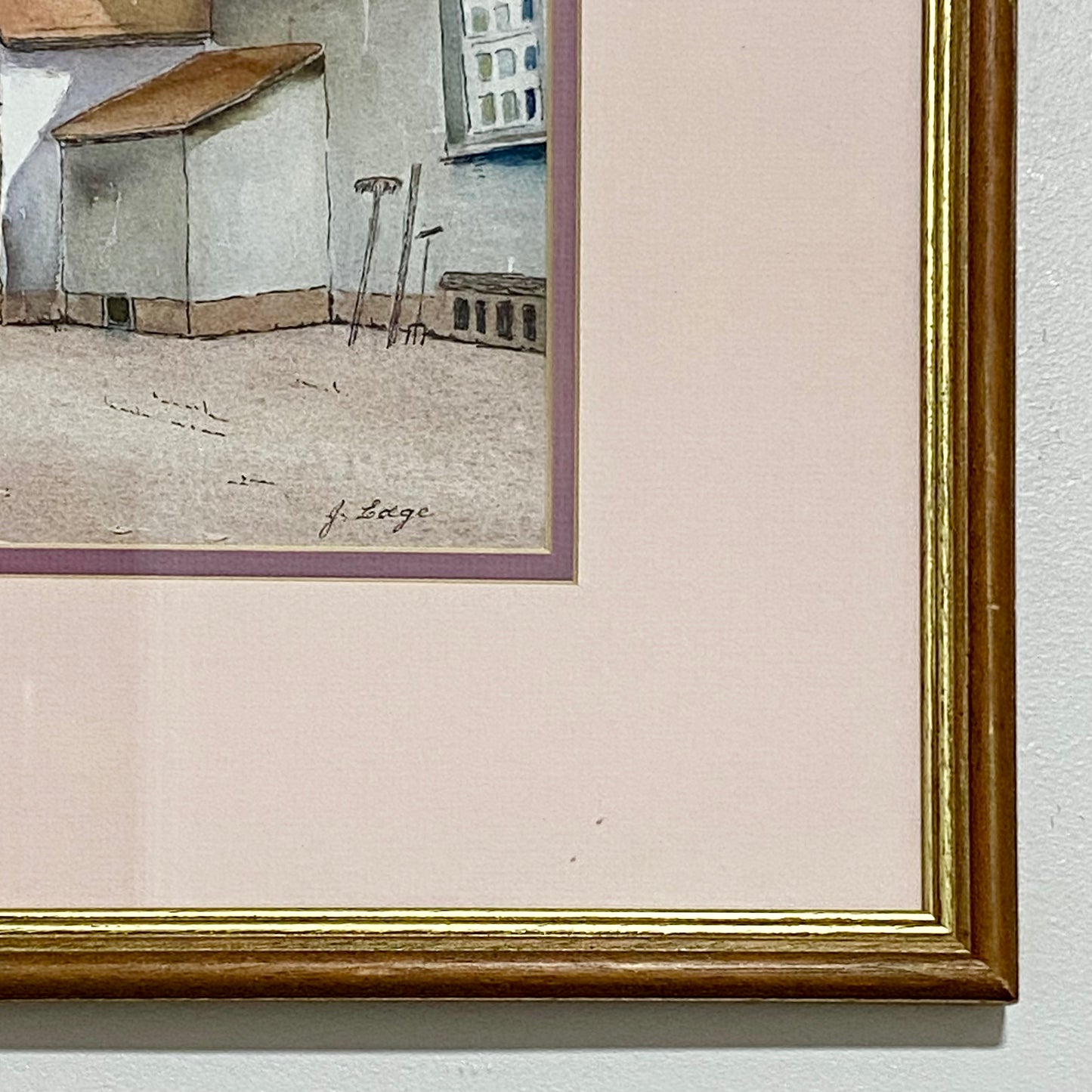 Vintage Village Courtyard Scene Watercolour Art Print Signed Henry J Sage Framed