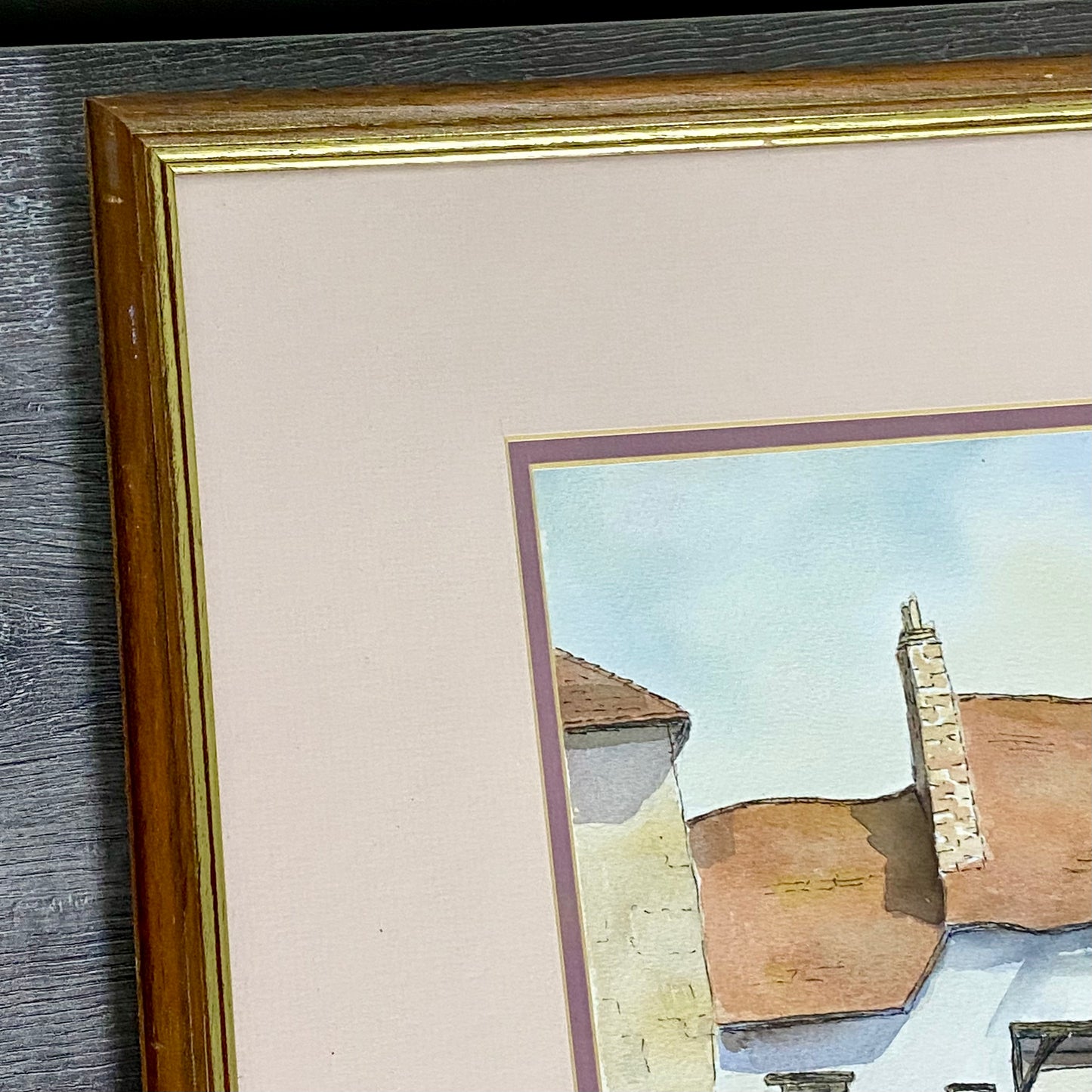 Vintage Village Courtyard Scene Watercolour Art Print Signed Henry J Sage Framed