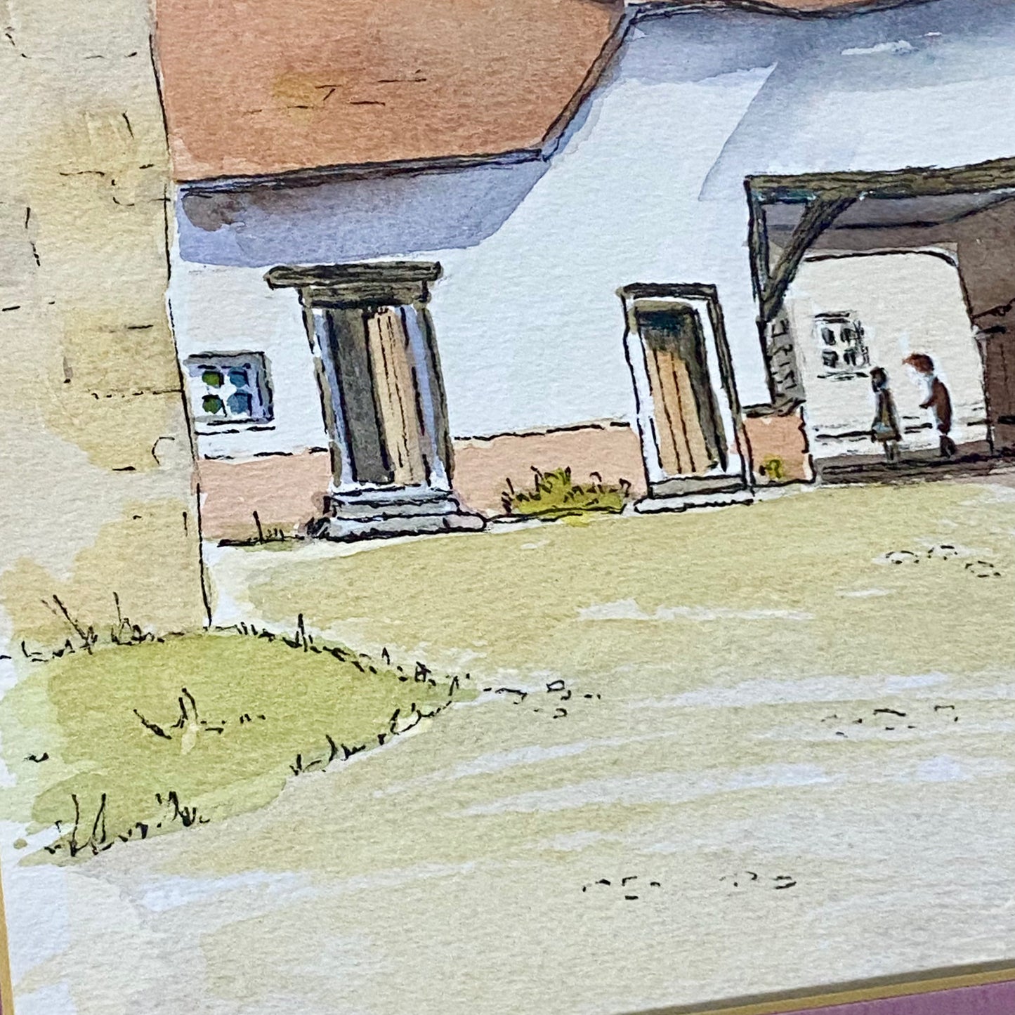 Vintage Village Courtyard Scene Watercolour Art Print Signed Henry J Sage Framed