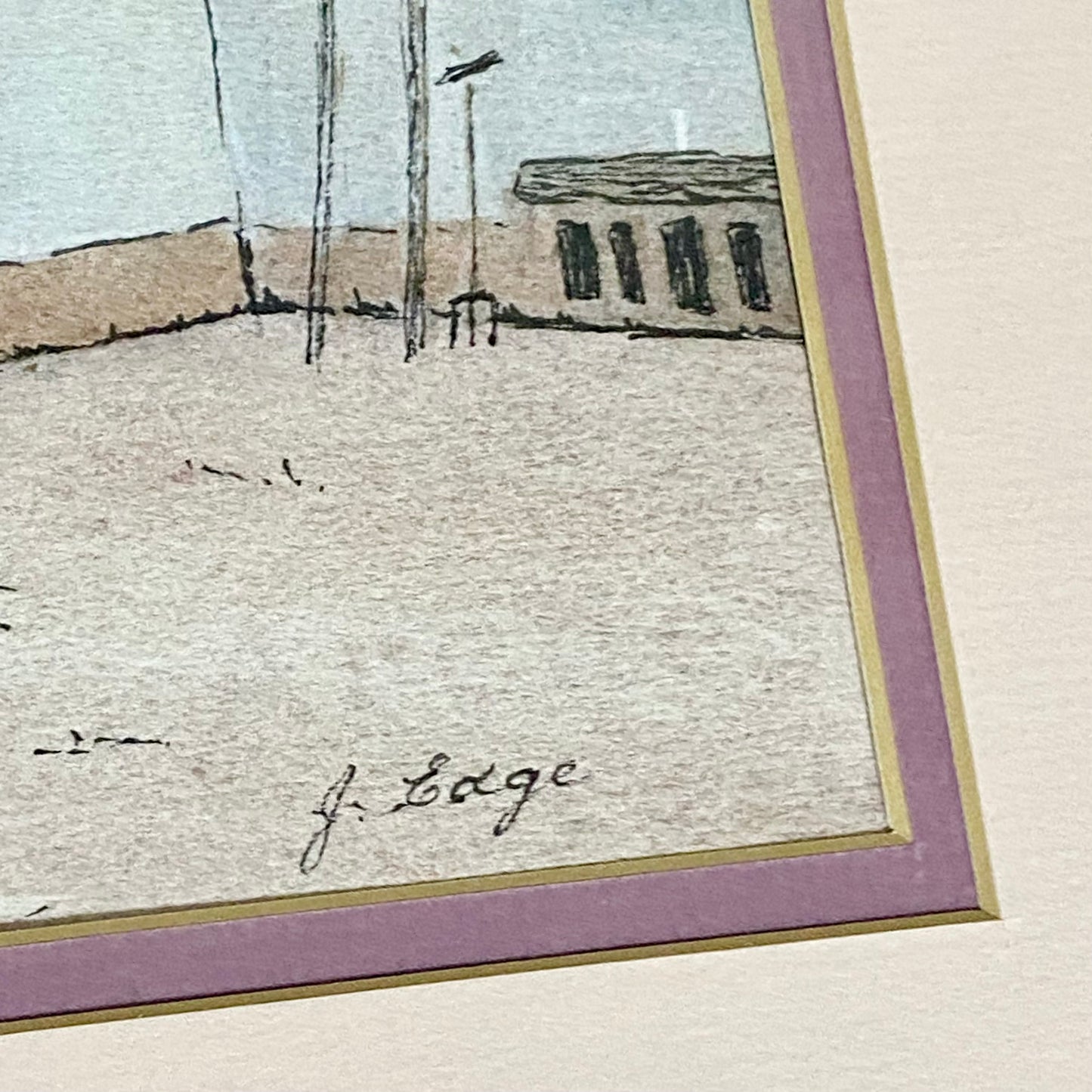 Vintage Village Courtyard Scene Watercolour Art Print Signed Henry J Sage Framed