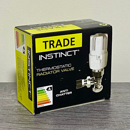 Inta 15mm Trade Angled Twin Pack Thermostatic Radiator Valve & Lock Shield 2pc