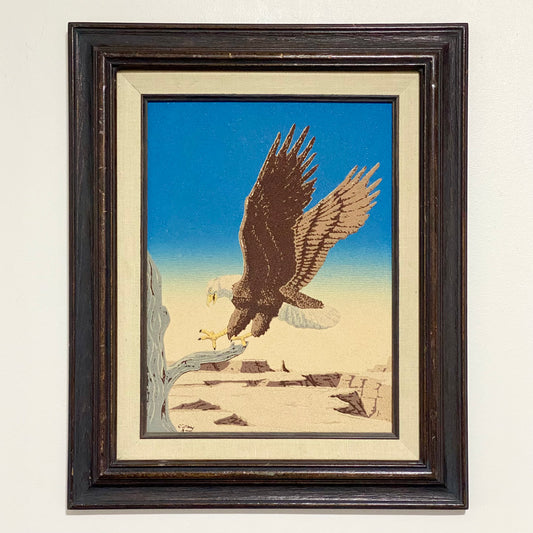 Vintage Bald Eagle Flying Bird Sand Art Picture Signed By Artist Framed Rare