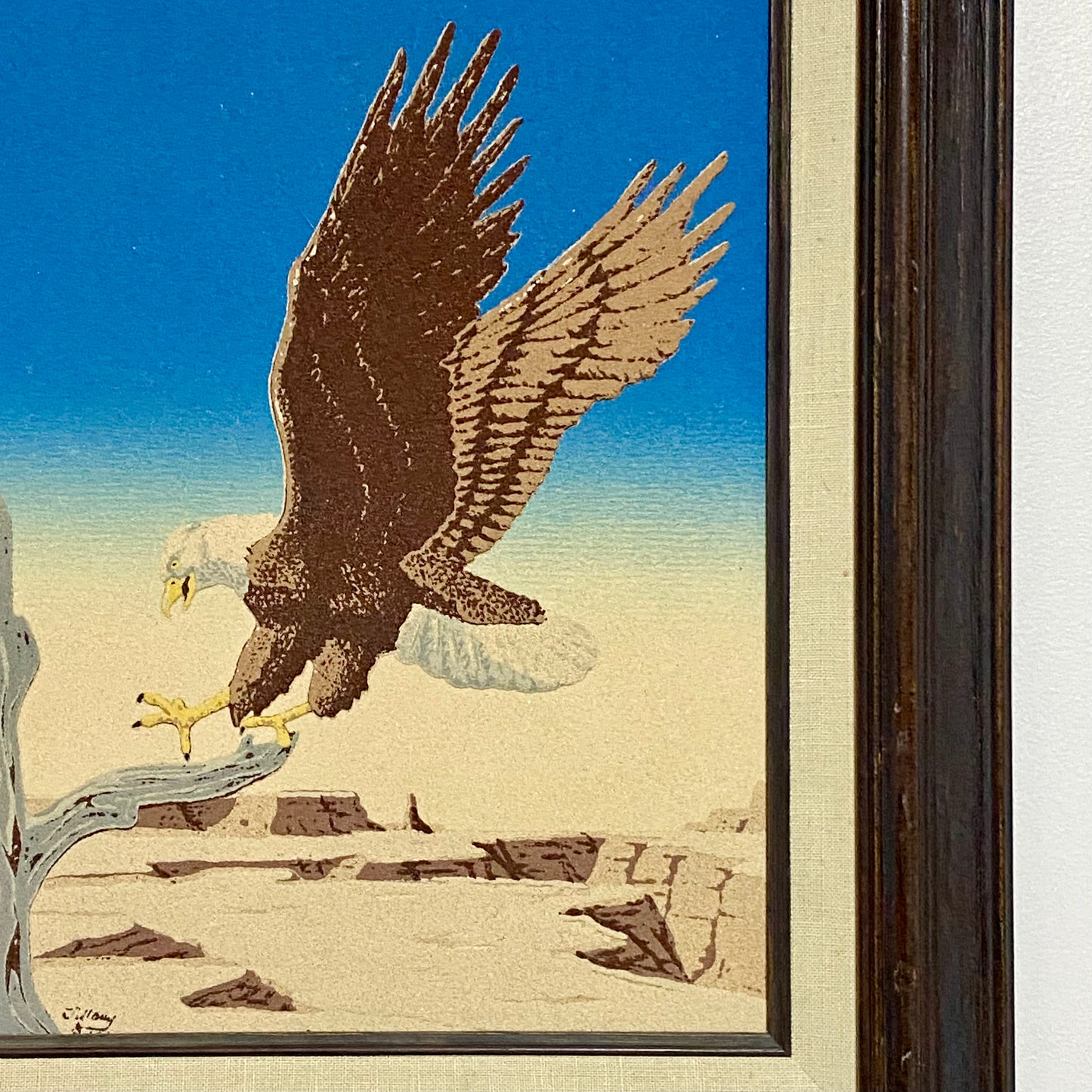 Vintage Bald Eagle Flying Bird Sand Art Picture Signed By Artist Framed Rare