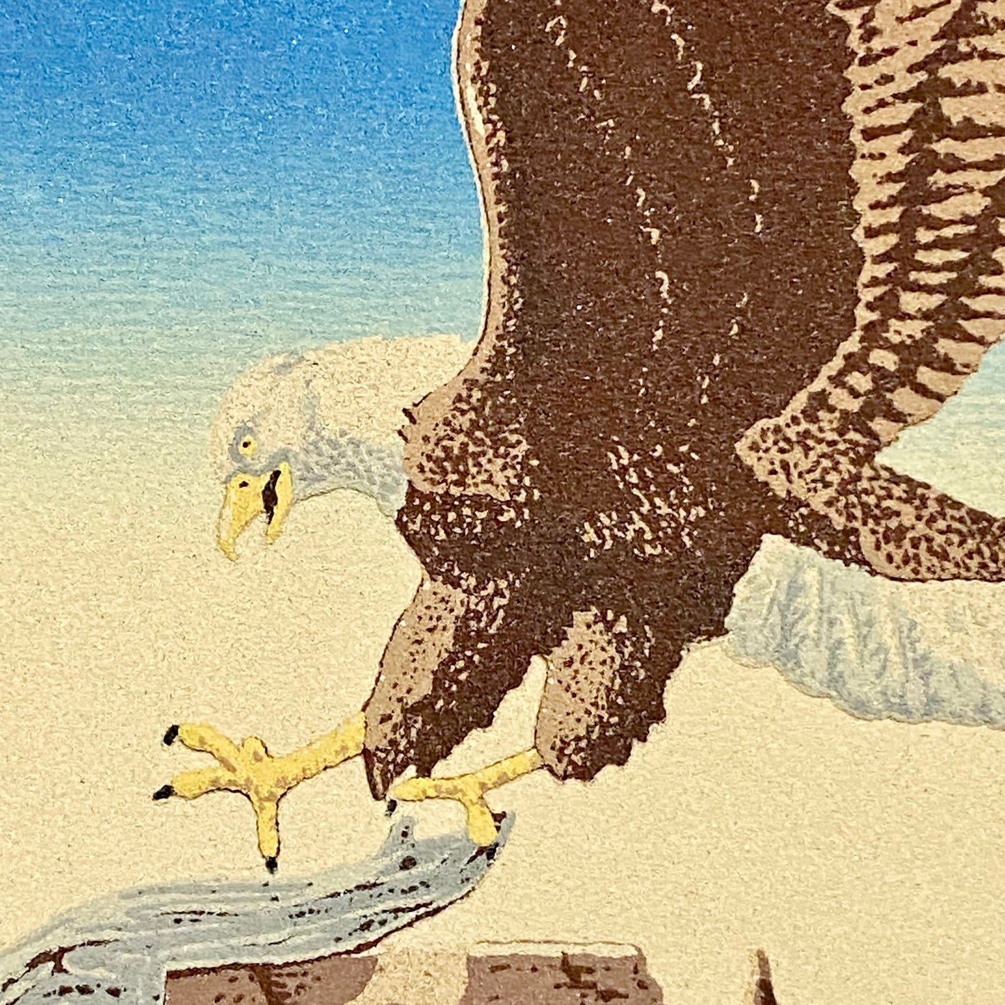 Vintage Bald Eagle Flying Bird Sand Art Picture Signed By Artist Framed Rare