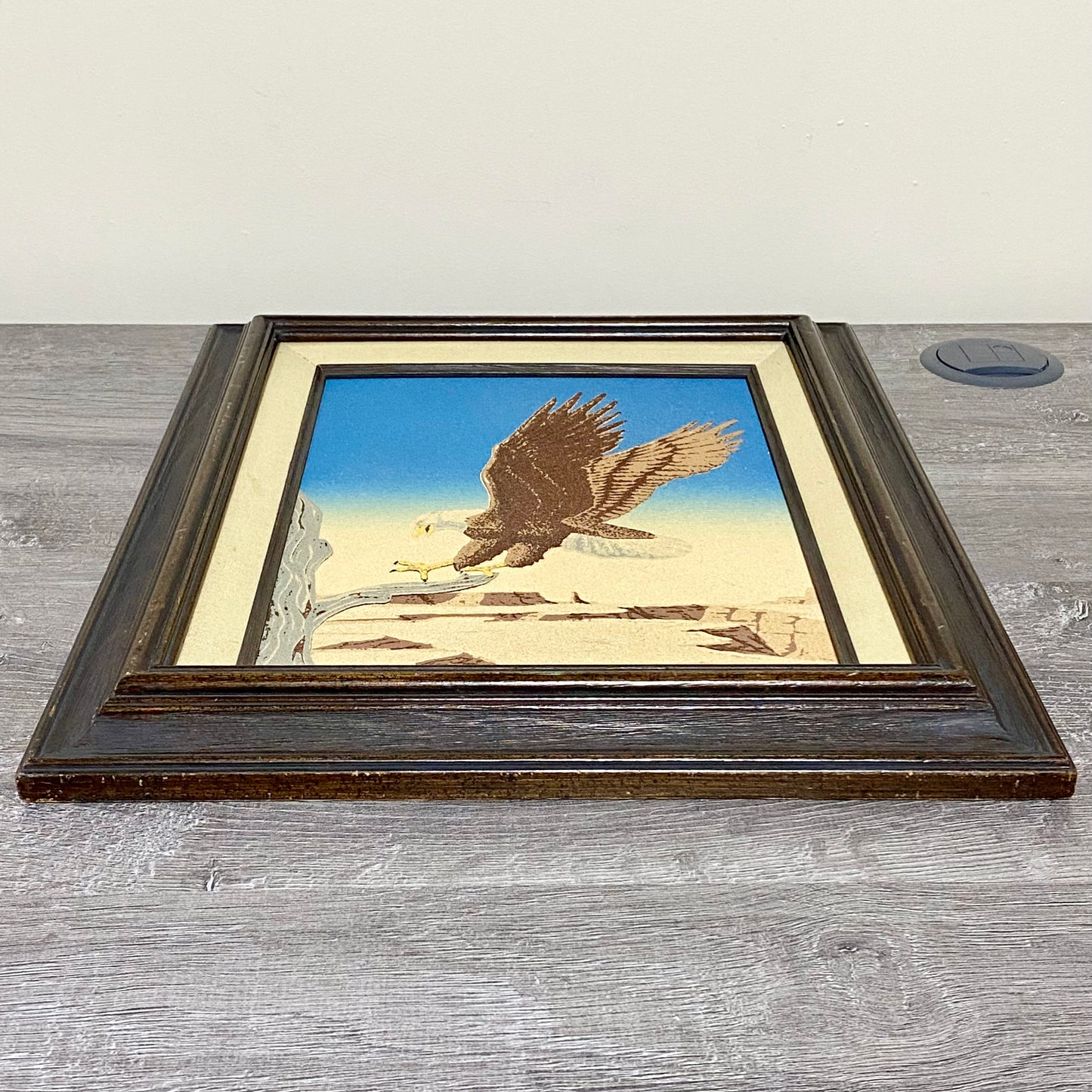 Vintage Bald Eagle Flying Bird Sand Art Picture Signed By Artist Framed Rare