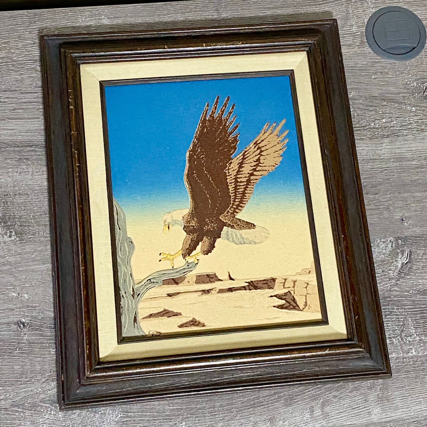 Vintage Bald Eagle Flying Bird Sand Art Picture Signed By Artist Framed Rare