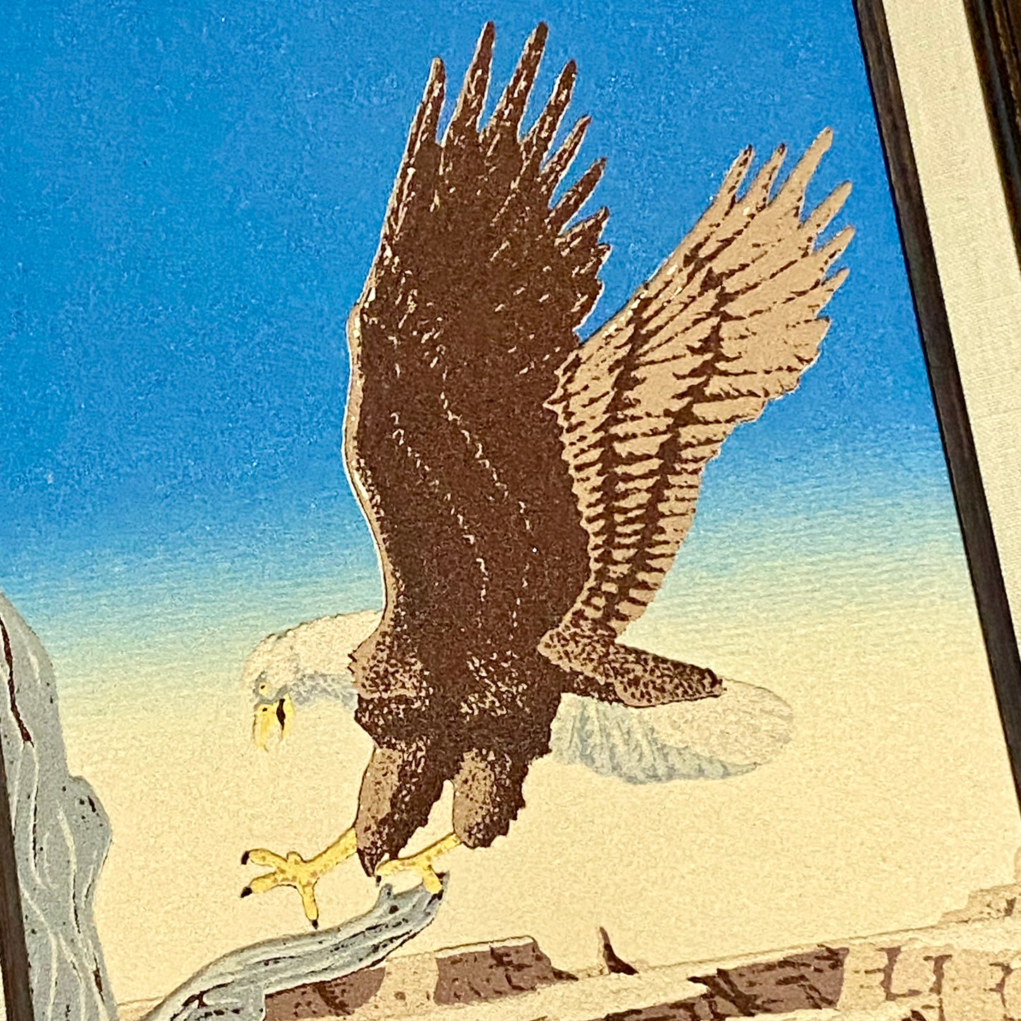Vintage Bald Eagle Flying Bird Sand Art Picture Signed By Artist Framed Rare
