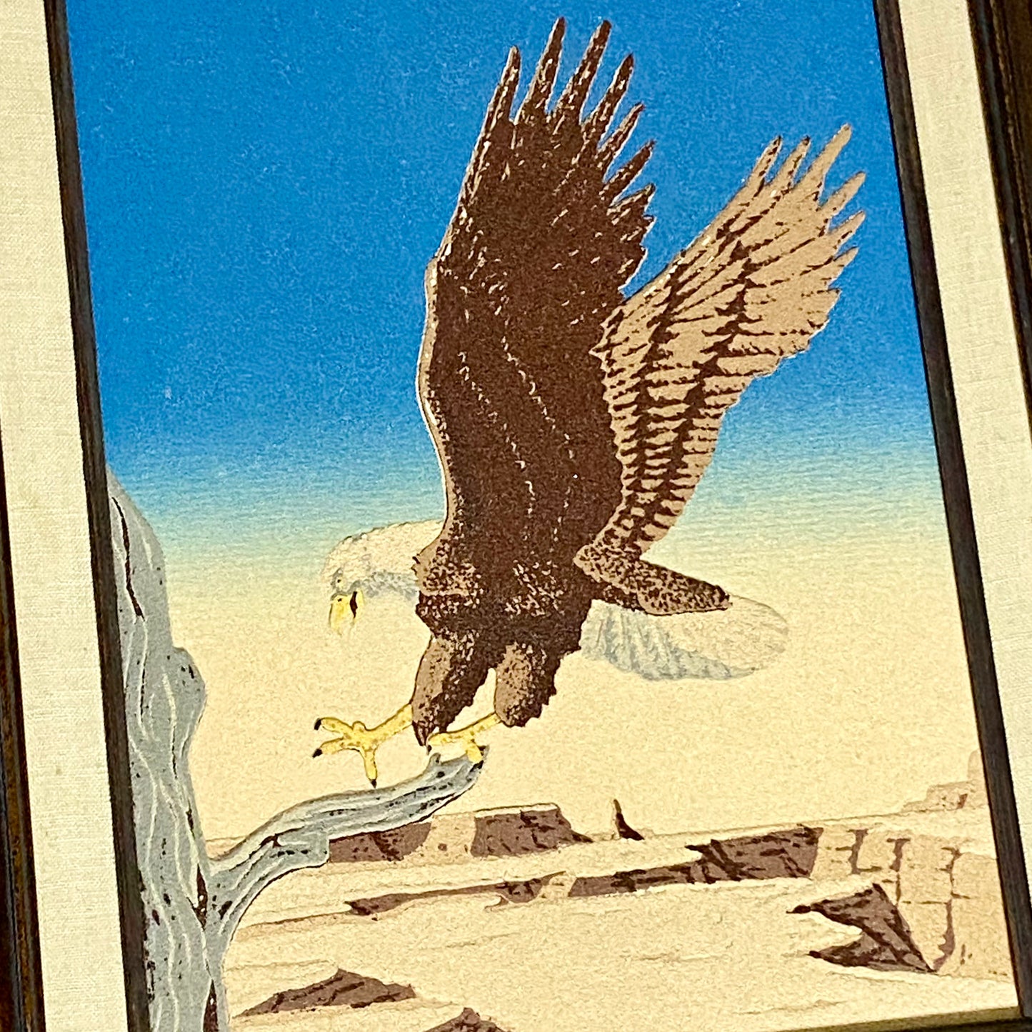 Vintage Bald Eagle Flying Bird Sand Art Picture Signed By Artist Framed Rare