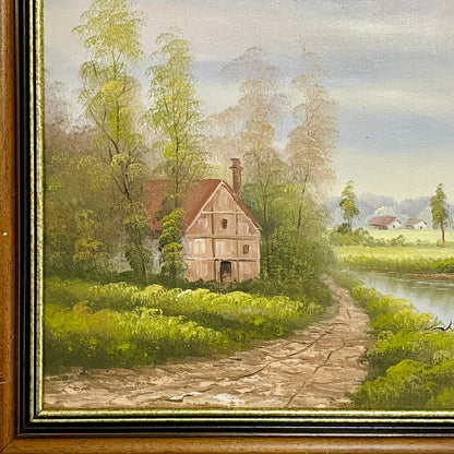 Vintage Rural Country Lane & River Scene Oil On Canvas Signed A Chano Framed