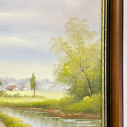 Vintage Rural Country Lane & River Scene Oil On Canvas Signed A Chano Framed