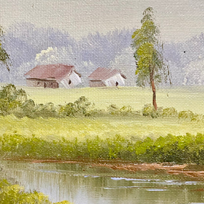 Vintage Rural Country Lane & River Scene Oil On Canvas Signed A Chano Framed