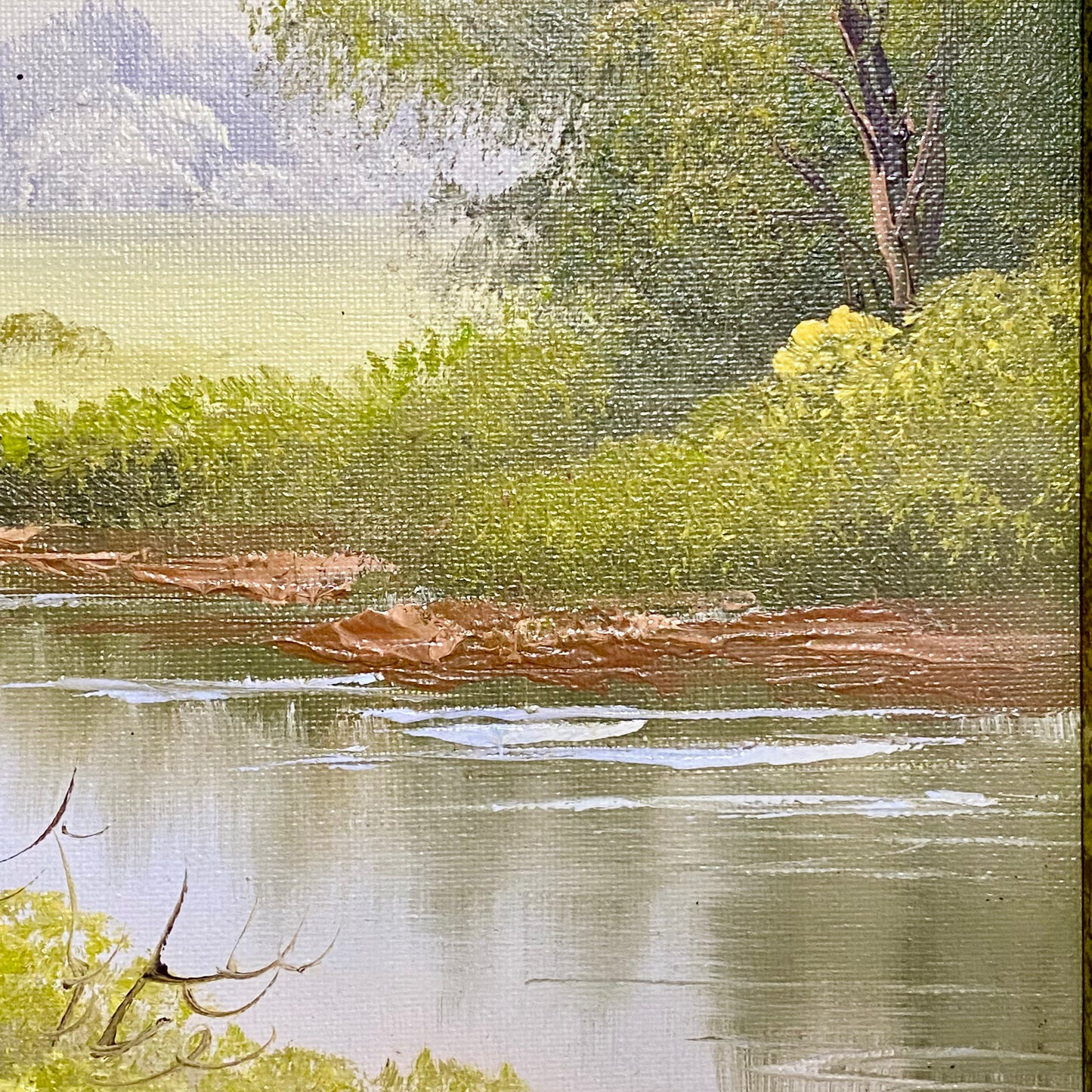Vintage Rural Country Lane & River Scene Oil On Canvas Signed A Chano Framed