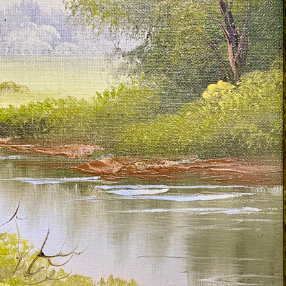 Vintage Rural Country Lane & River Scene Oil On Canvas Signed A Chano Framed
