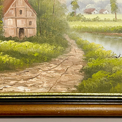 Vintage Rural Country Lane & River Scene Oil On Canvas Signed A Chano Framed