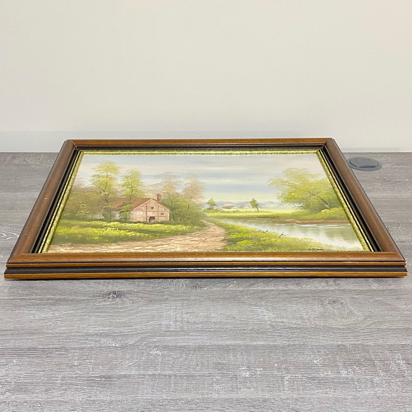 Vintage Rural Country Lane & River Scene Oil On Canvas Signed A Chano Framed