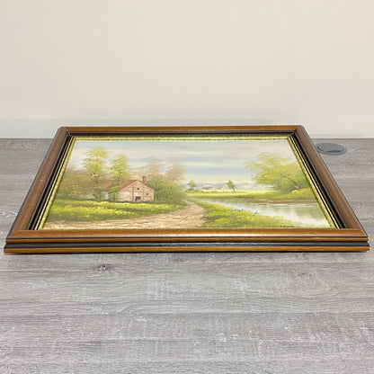 Vintage Rural Country Lane & River Scene Oil On Canvas Signed A Chano Framed