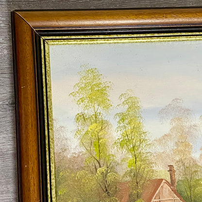 Vintage Rural Country Lane & River Scene Oil On Canvas Signed A Chano Framed