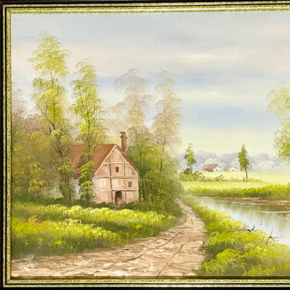 Vintage Rural Country Lane & River Scene Oil On Canvas Signed A Chano Framed