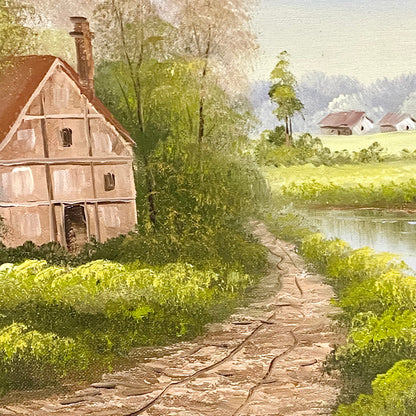 Vintage Rural Country Lane & River Scene Oil On Canvas Signed A Chano Framed