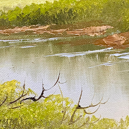 Vintage Rural Country Lane & River Scene Oil On Canvas Signed A Chano Framed