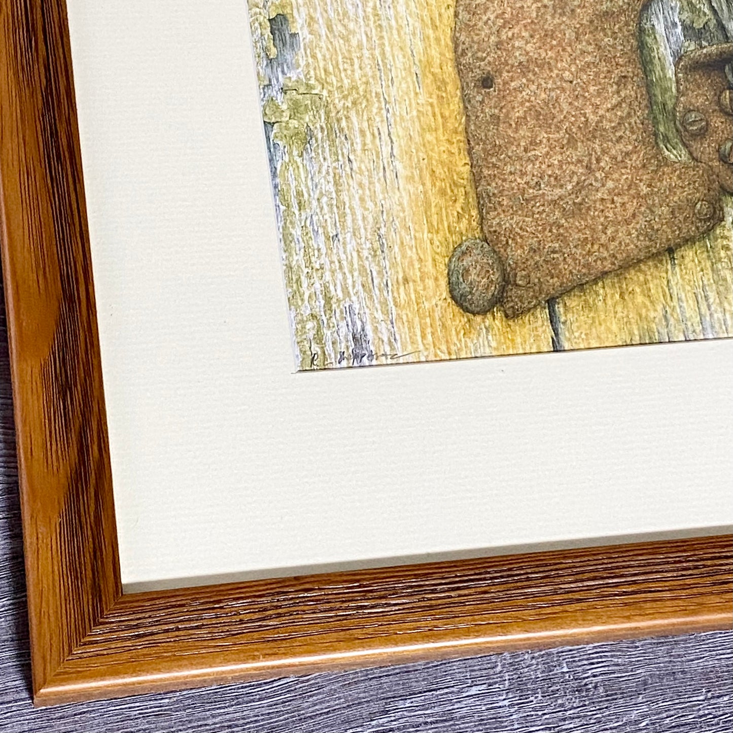 Vintage Robin Bird On Door Handle Laser Print Plate Signed R L Shepperson Framed