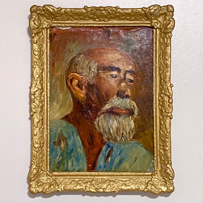 Antique Victorian Portrait Of Bearded Elderly Asian Man Oil On Board Gilt Framed