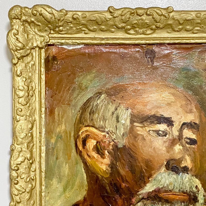 Antique Victorian Portrait Of Bearded Elderly Asian Man Oil On Board Gilt Framed