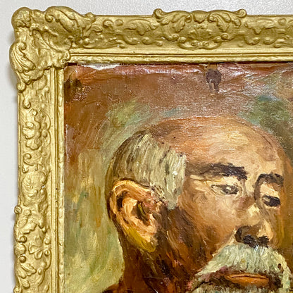 Antique Victorian Portrait Of Bearded Elderly Asian Man Oil On Board Gilt Framed